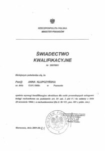 świadectwo kwalifikacyjne biuro rachunkowe Poznań